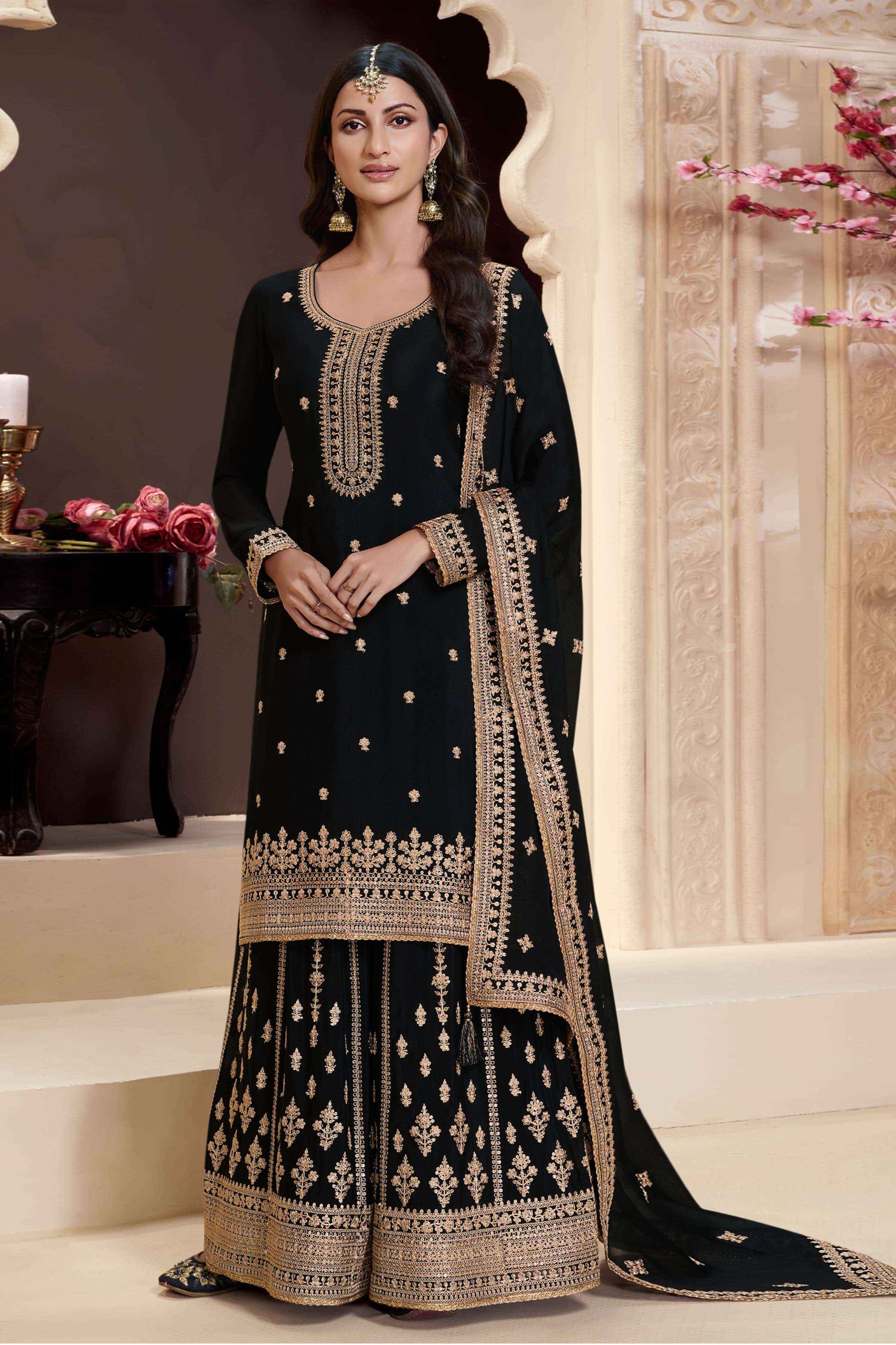 Black Palazzo Suit for Women With Dupatta 