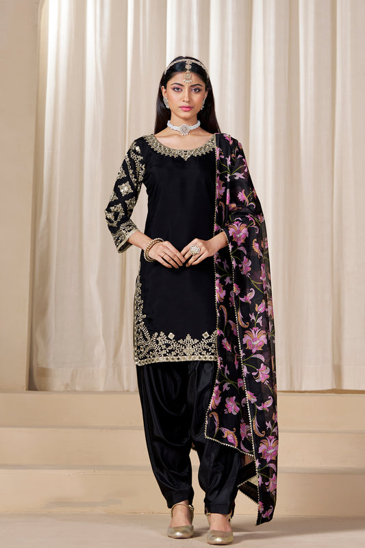 Special Occasion Wear Black Designer Embroidery Work Patiyala Dupatta Dresses