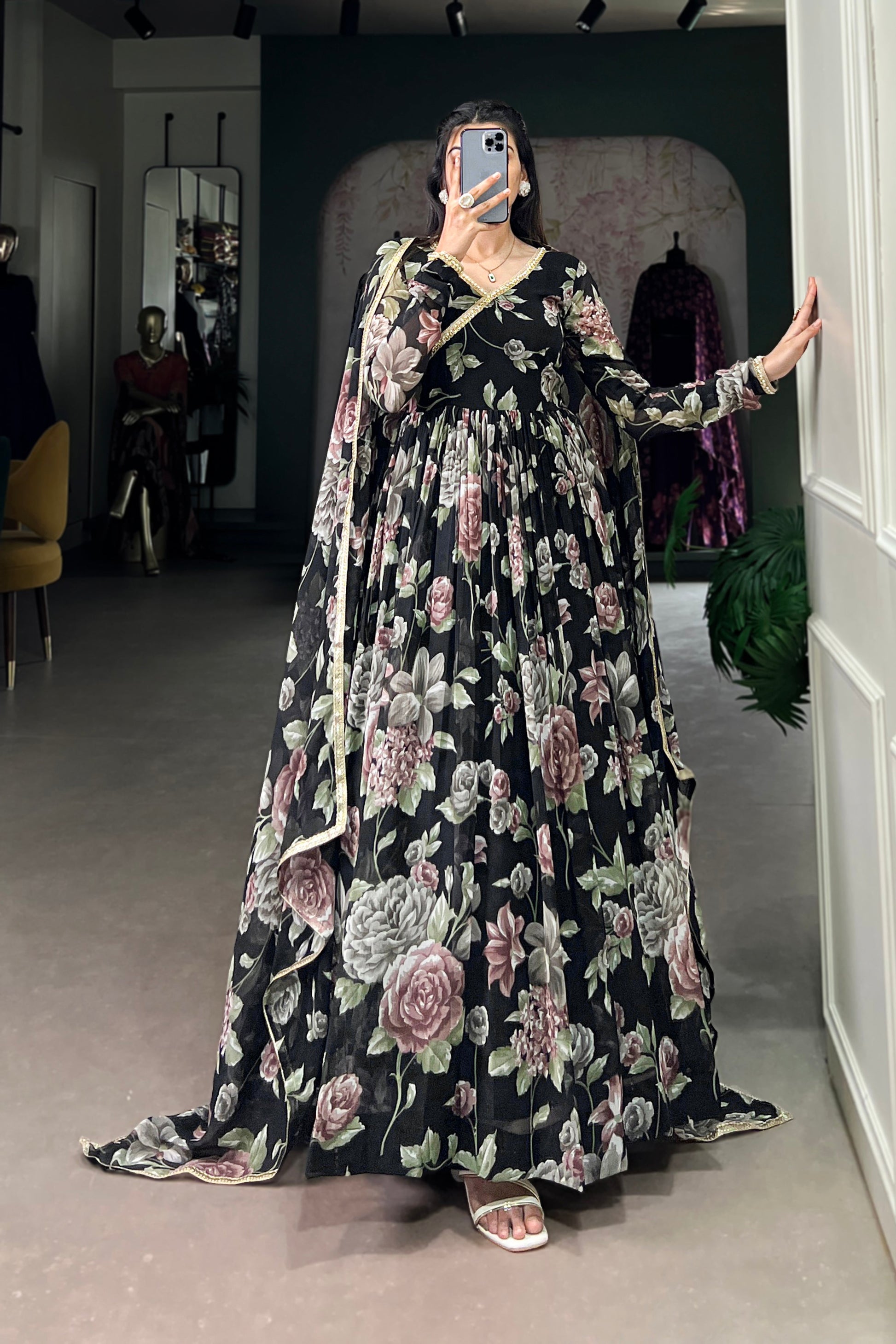 Reception Wedding Wear Anarkali Dupatta Gown Suit