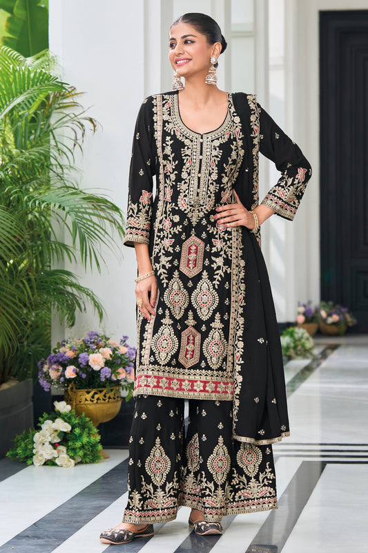 Embroidered Salwar Kameez Plazzo Suit With Heavy Sequin Work