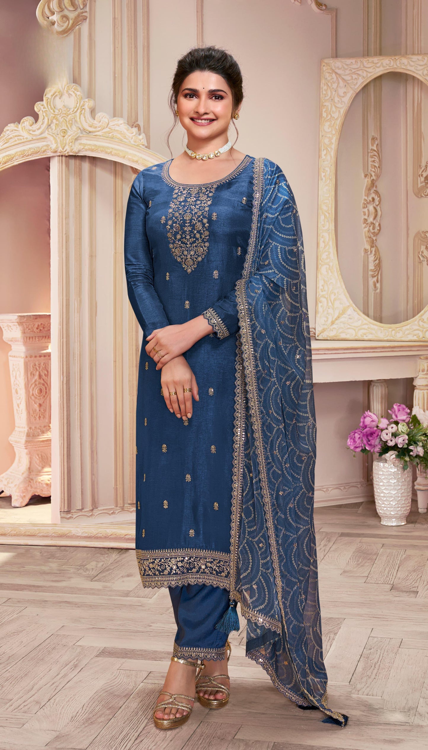 Designer Blue Salwar Kameez With Embroidered Detailing, Ideal For Weddings, Festivals, And Special Occasions.