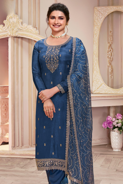 Blue Print And Embroidered Salwar Kameez, Trendy Ethnic Wear For Parties And Weddings 2025.