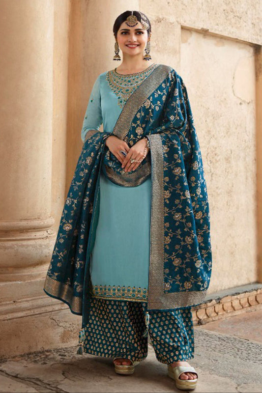 Stunning Color Jacquard  Silk Fabric Salwar Kameez Pant Suit With Dupatta