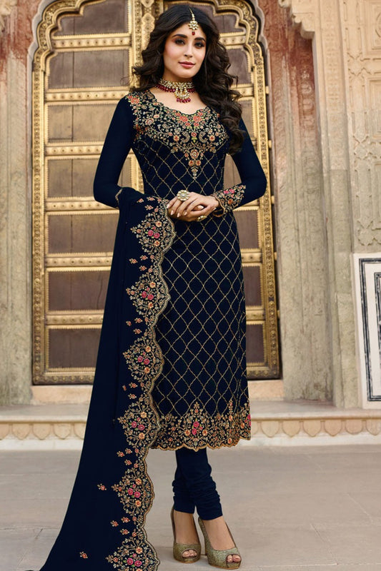 Blue salwar kameez feels calm and confident. Light or dark blue suits any time.

