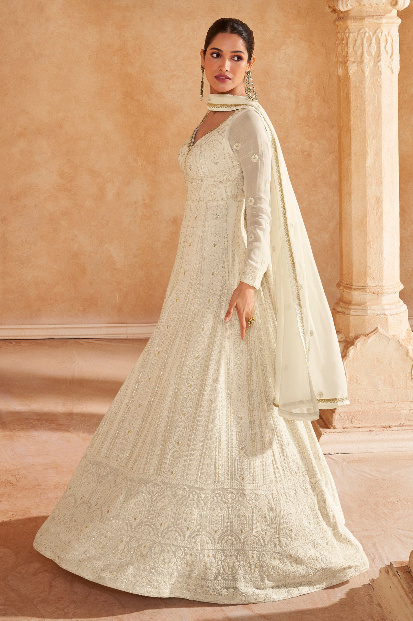 White Anarkali Gown Real Georgettle For Wedding & Party Wear Bollywood Style