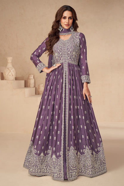 Bollywood Reception Party Wear Stitched Heavy Dull Santoon Lavender Anarkali Gown Dupatta Gown Suit's