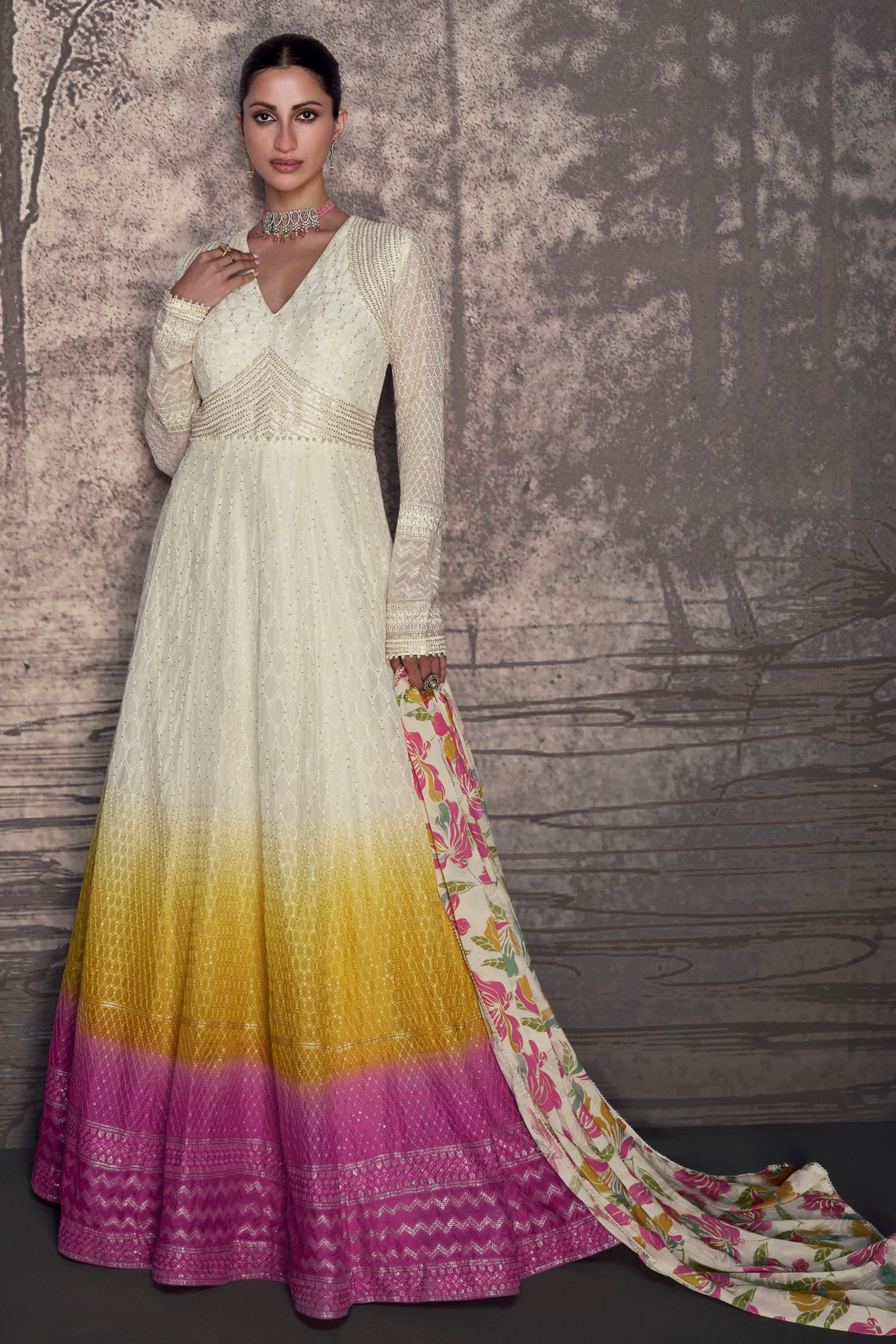 Bollywood Heavy Flared Pakistani Anarkali Dress For Reception Wear Dupatta Suit