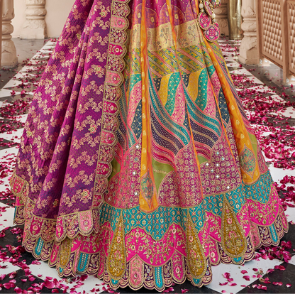 Colorful Indian Wedding Lehenga - Handcrafted Sequin Embroidery Designer Bridal Dress USA