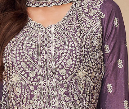 Bollywood Party Wear Stitched Heavy Dull Santoon Lavender Anarkali Gown Dress Dupatta Gown Suit's