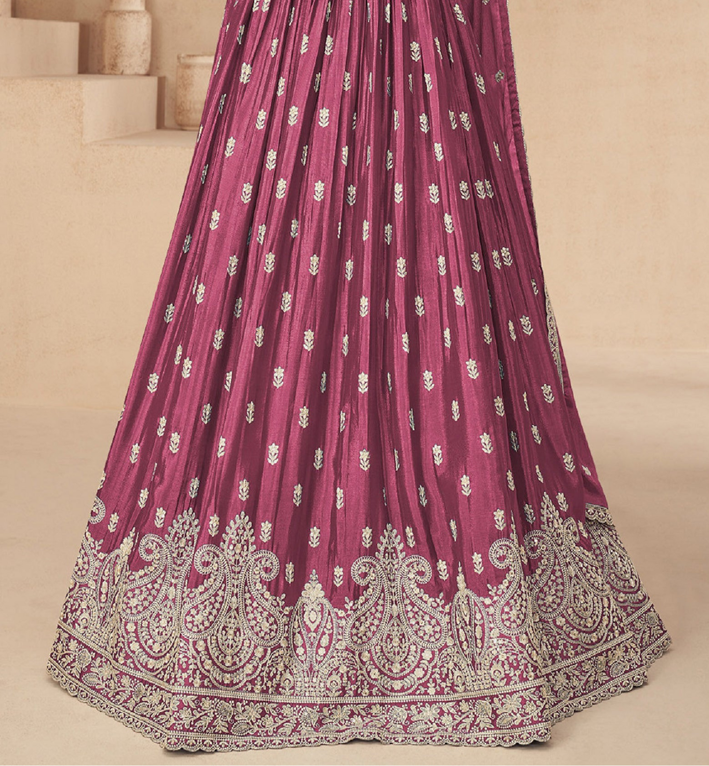 Floral Anarkali Suits Function Wear Heavy Chinon Embroider Worked Dupatta 