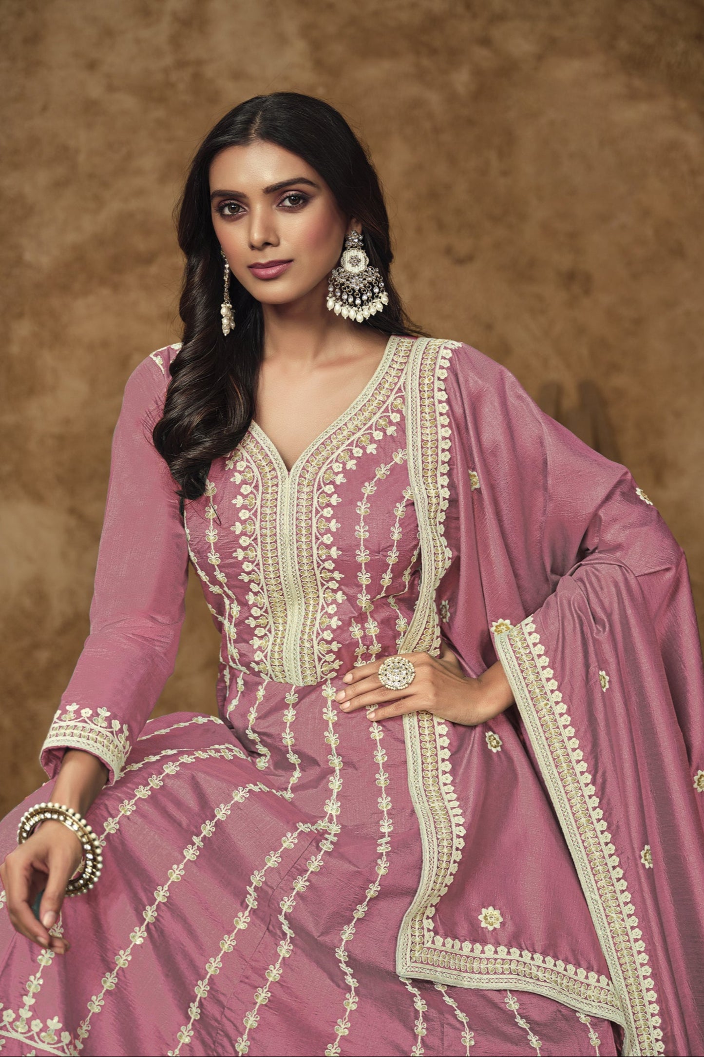 Embroidered Anarkali Gown Suit For USA Customers - Front View