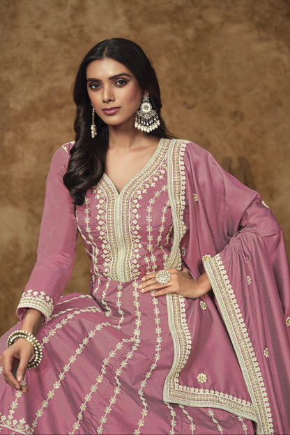 Embroidered Anarkali Gown Suit For USA Customers - Front View