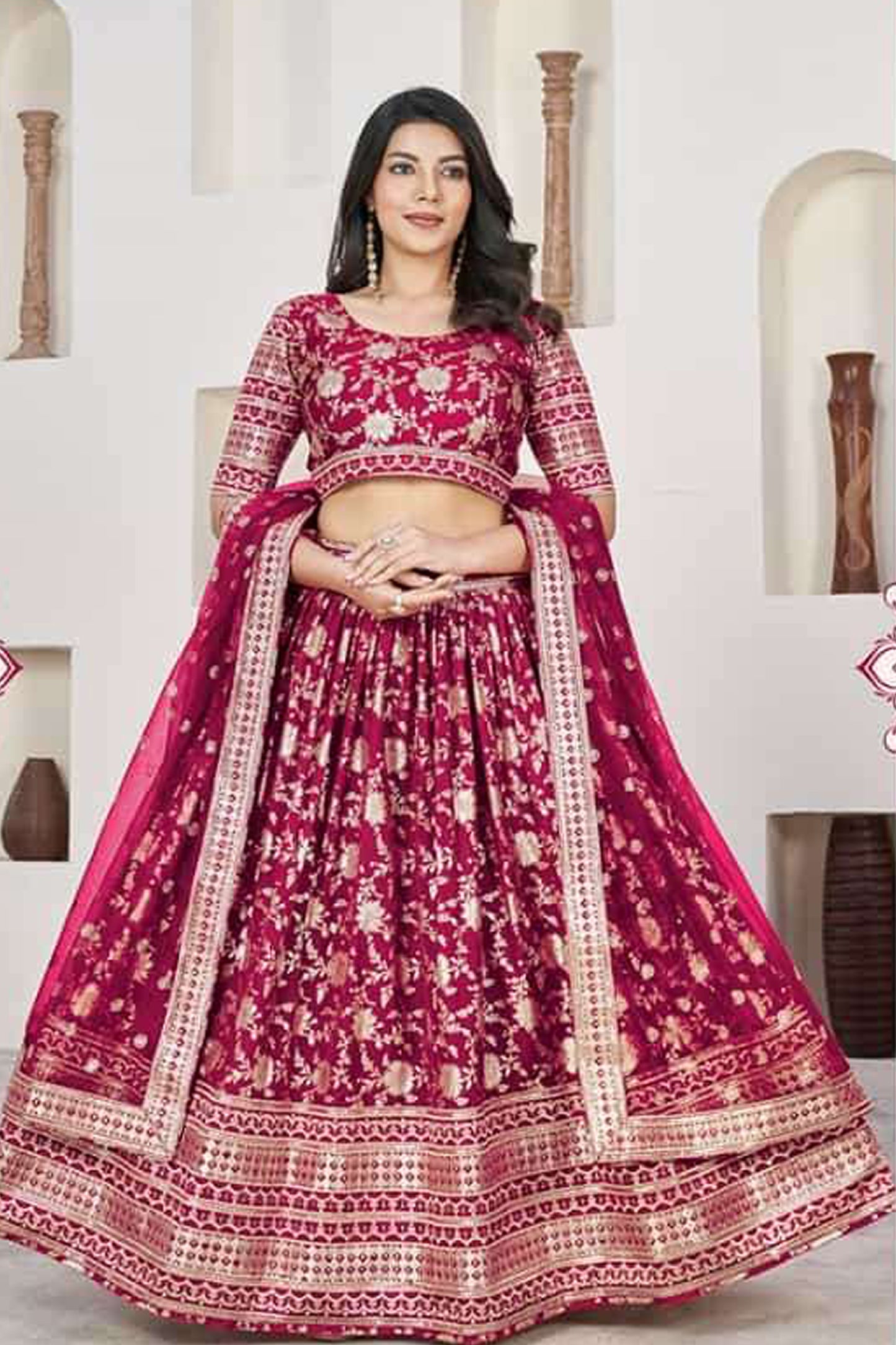 Magenta Indian Bollywood Designer Embroidery Lehenga Choli for Wedding Party Wear