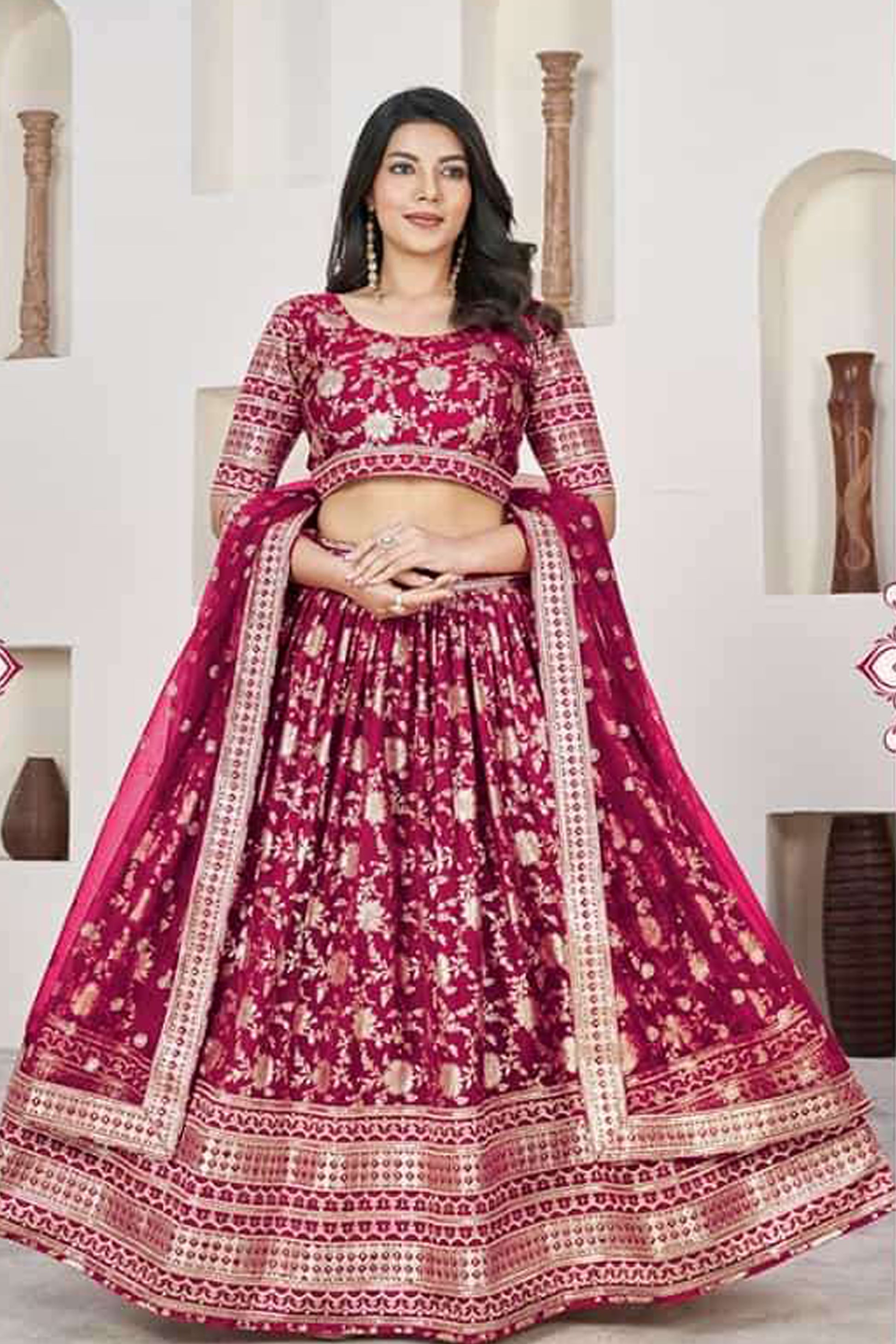 Magenta Indian Bollywood Designer Embroidery Lehenga Choli for Wedding Party Wear