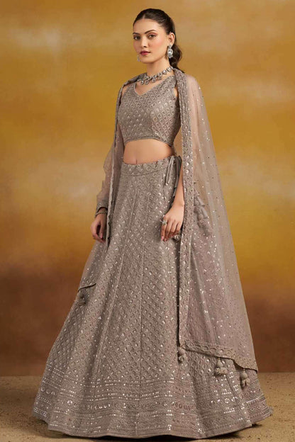 Georgette Bridal Lehenga Choli With Net Dupatta - Pakistani Wedding Wear