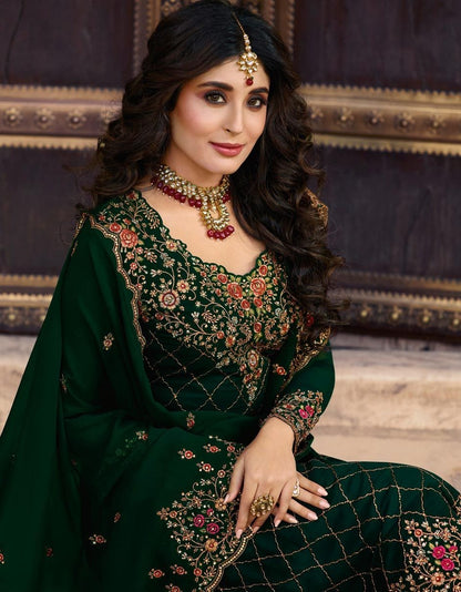 Dark Green Embroidered Bridal Georgette Salwar Kameez Incomfortable Wedding Wear