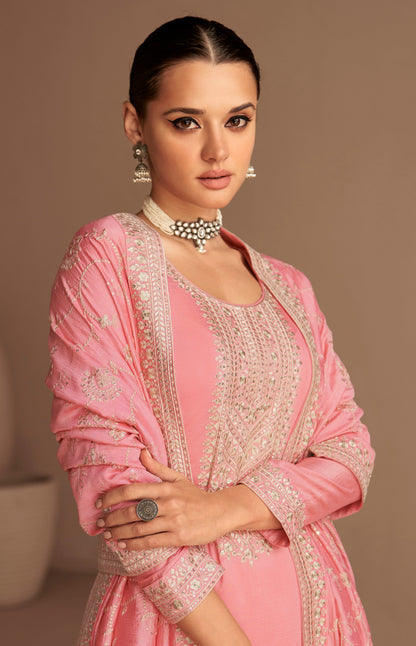Pink Embroidered Bridal Salwar Kameez in Premium Silk Fabric For Indian Weddings