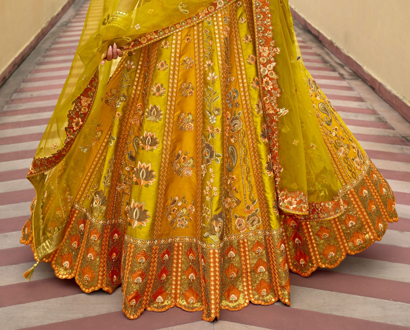 Heavy Work Yellow Lehenga Choli With Stone And Mirror Embroidery - Festive Indian Dress