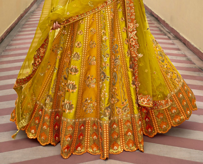 Heavy Work Yellow Lehenga Choli With Stone And Mirror Embroidery - Festive Indian Dress