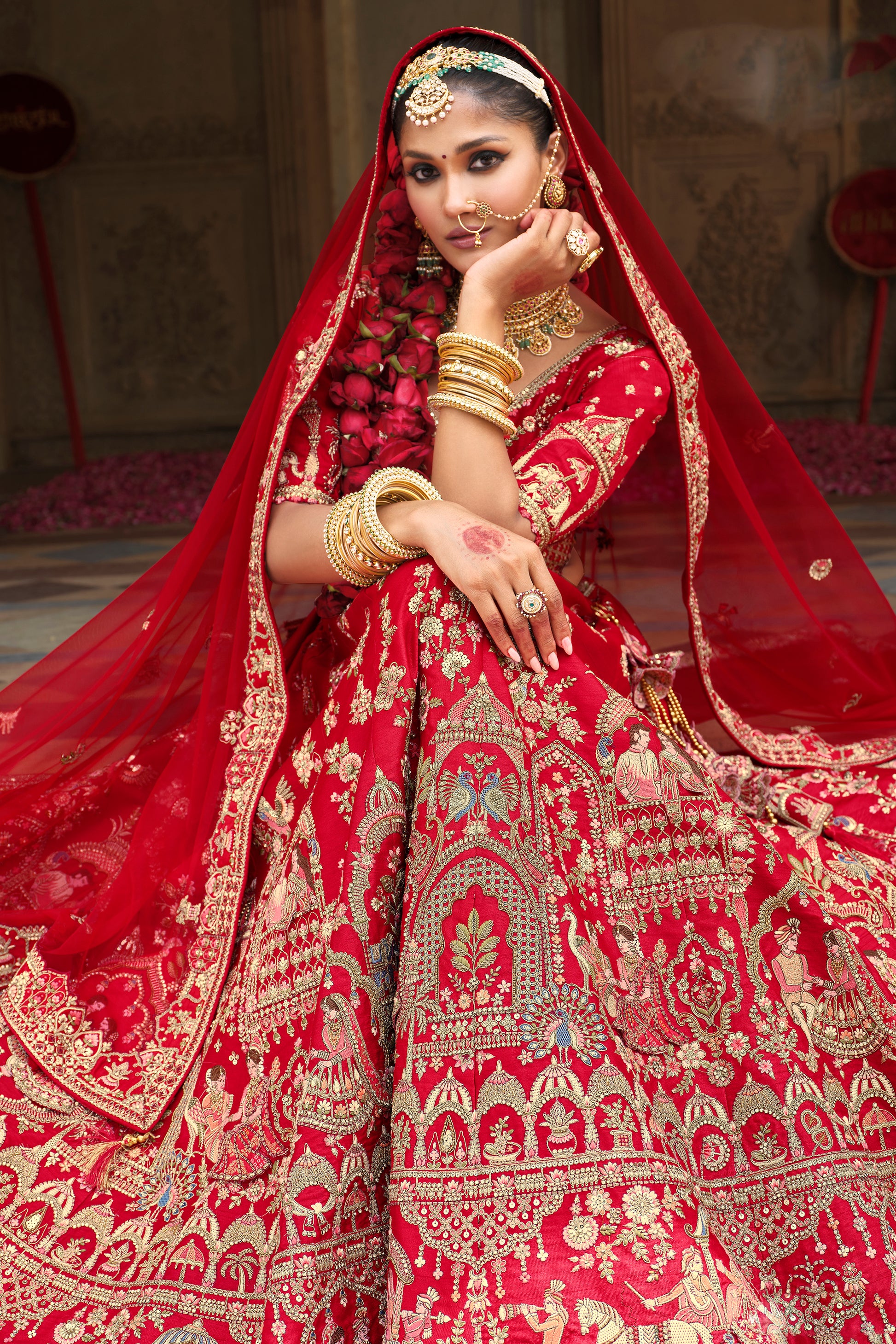 Gorgeous Designer Embroidery Work Bridal Lehenga For Heavy Dupatta