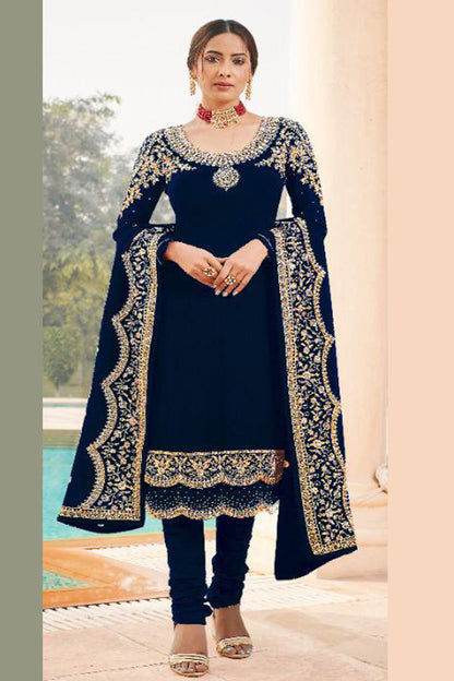 Navy Blue Embroidered Ready To Wear Bright Vibrant Salwar Kameez
