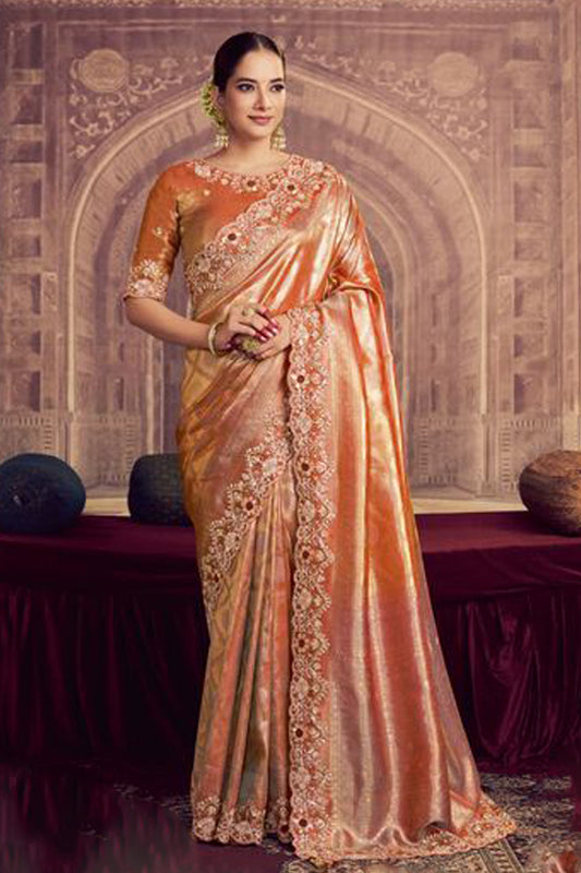 Brown Silk Kanjivaram Saree With Zari Embroidery - Full Drape View | Seyuri USA