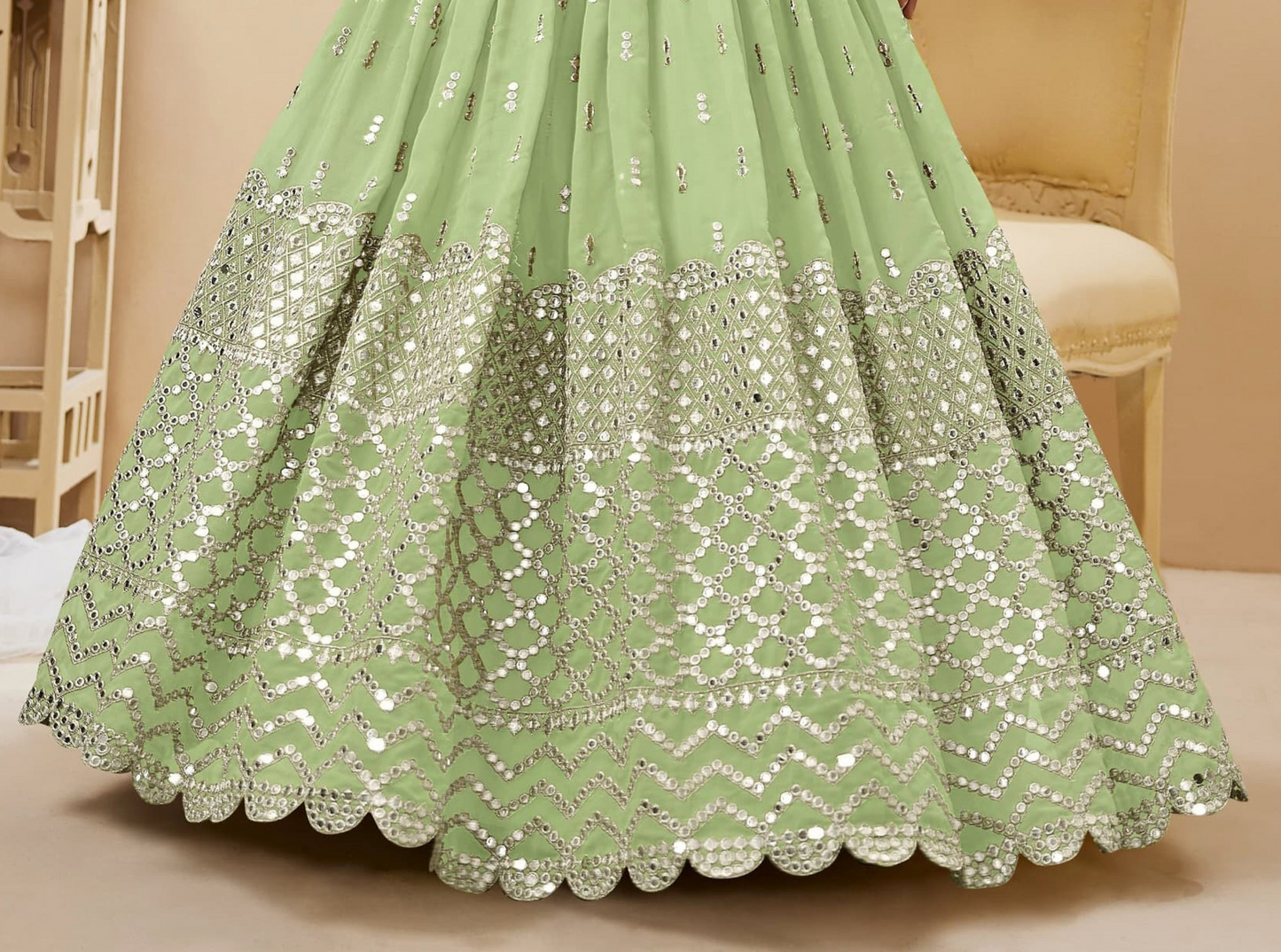 "Stylish lehengas for U.S.-based Indian functions."
