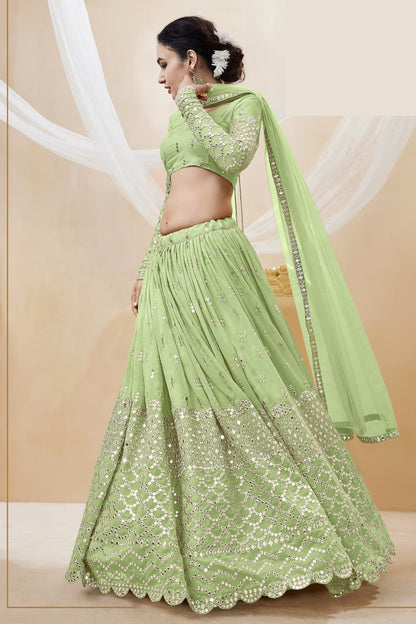 "Stylish lehengas for U.S.-based Indian functions."
