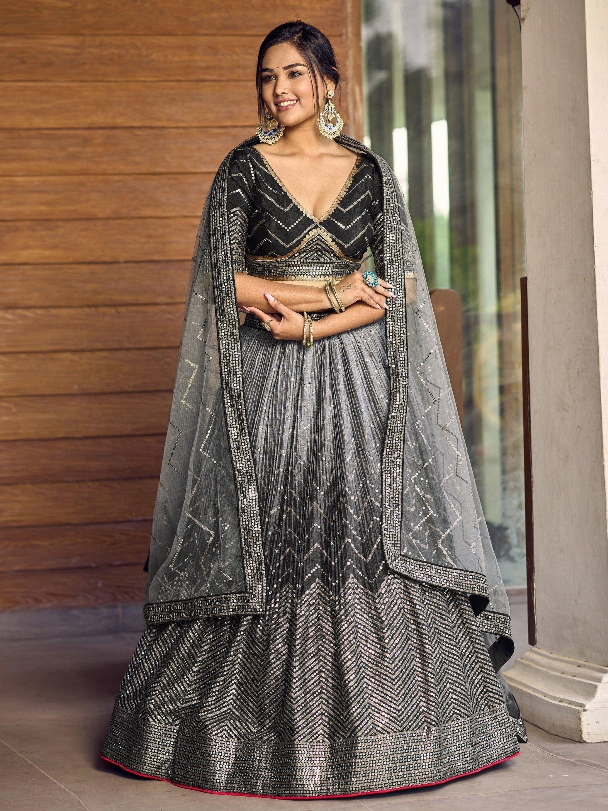 "Navratri-ready lehengas for U.S. garba nights."
