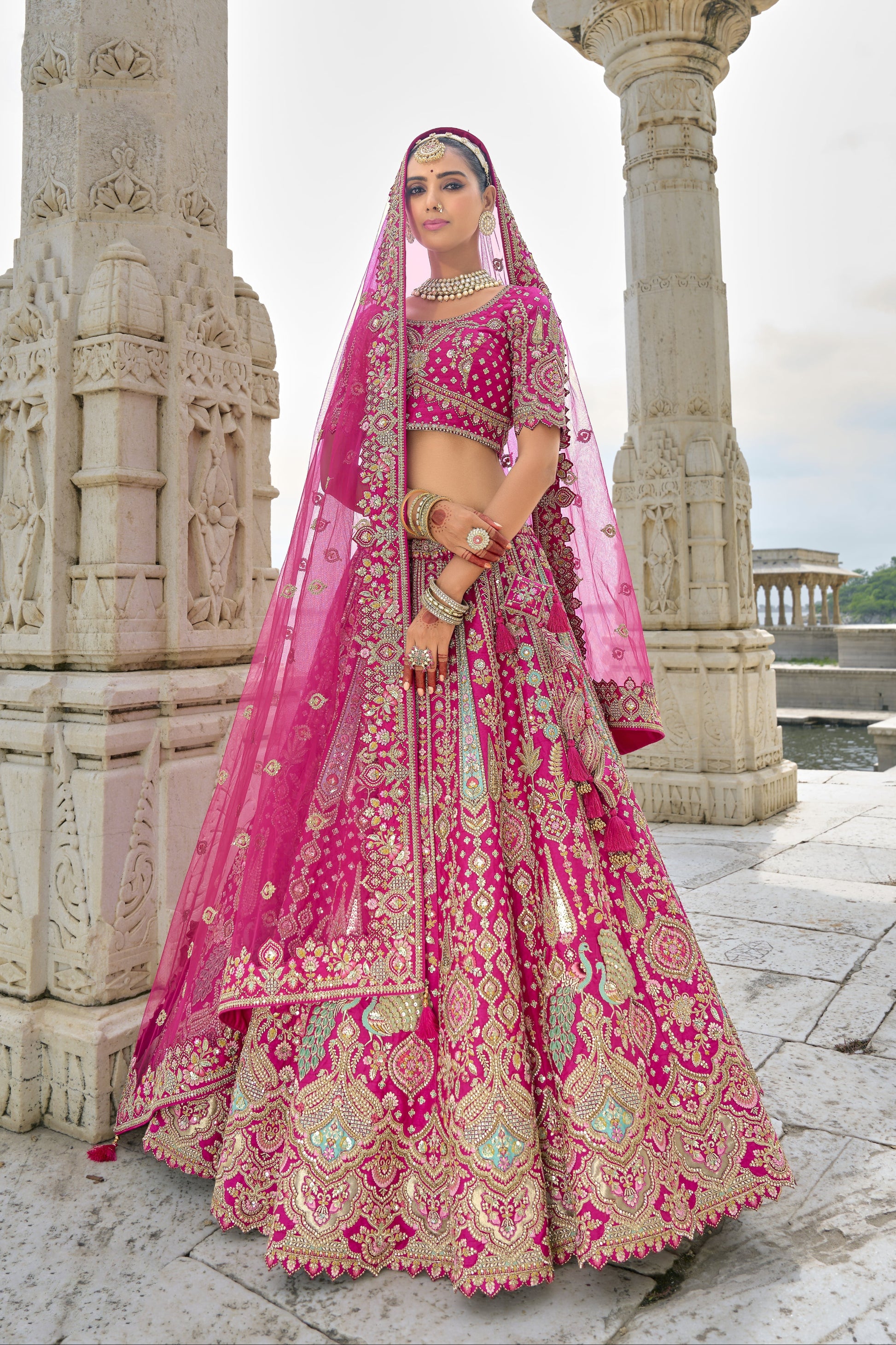 "Celebrate traditions in the USA with our lehengas."
