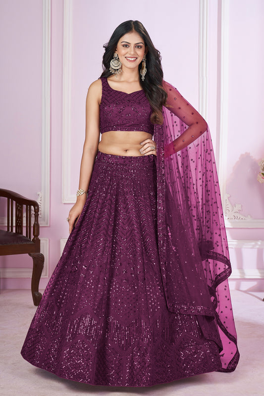 Latest purple lehenga choli suit with embroidery for USA