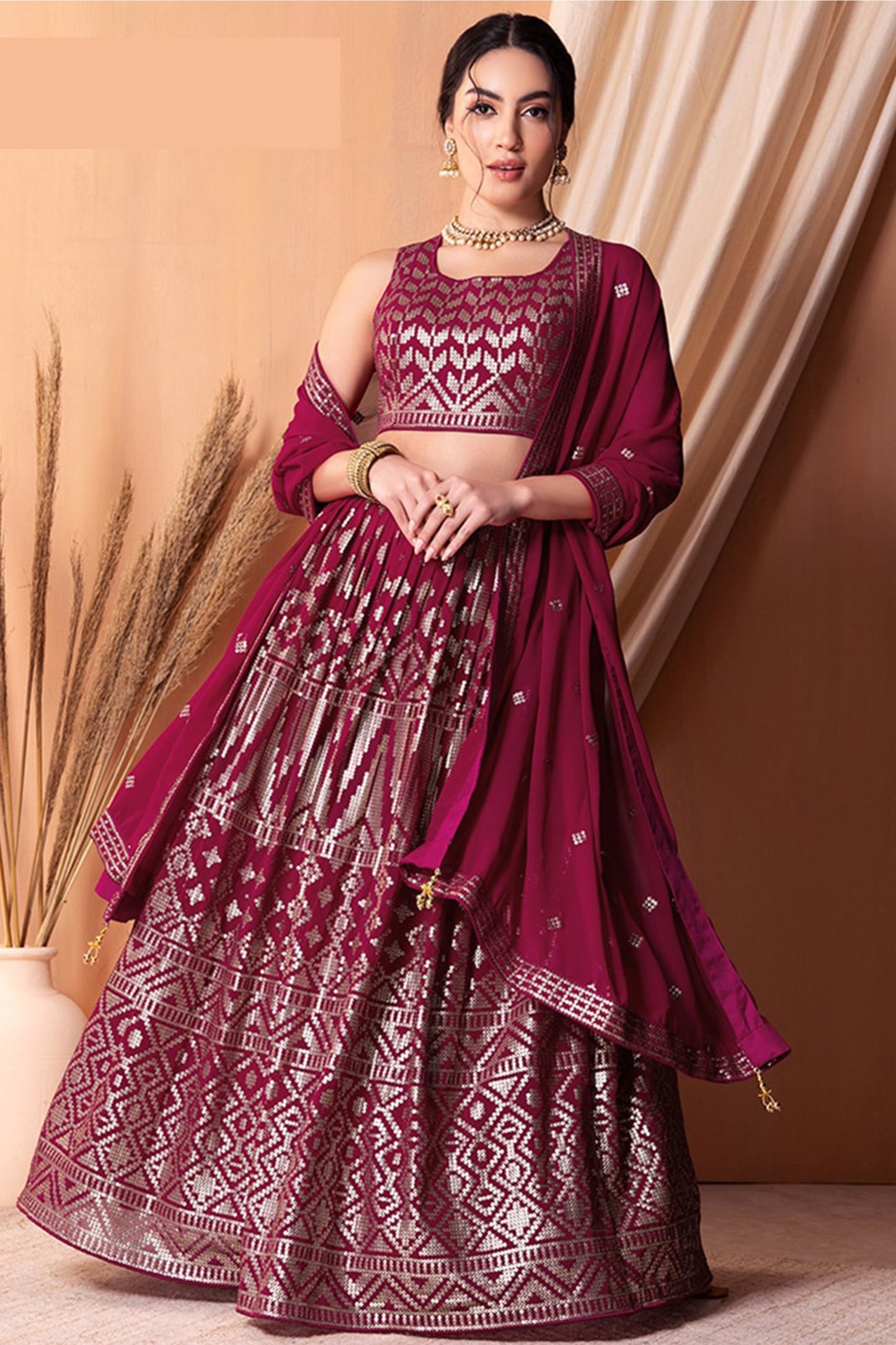 "Traditional lehengas for modern Indian Americans."

