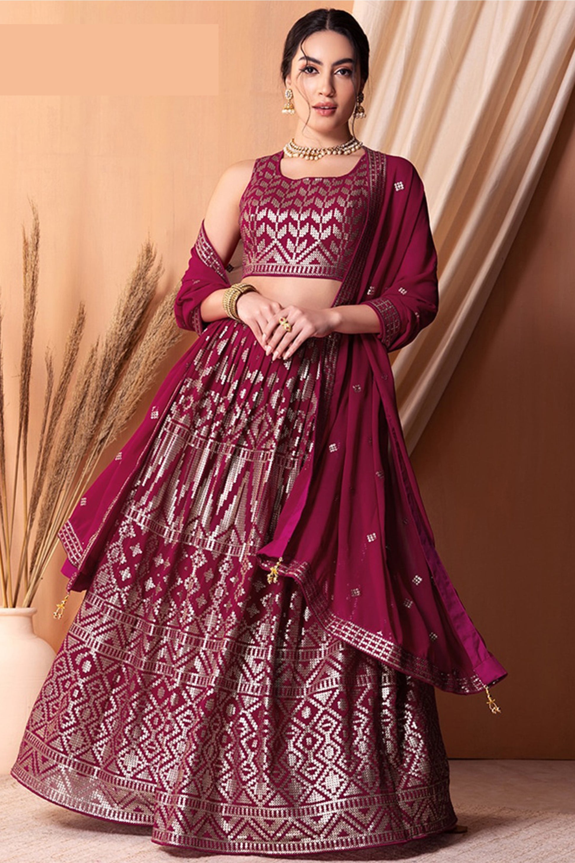 "Traditional lehengas for modern Indian Americans."
