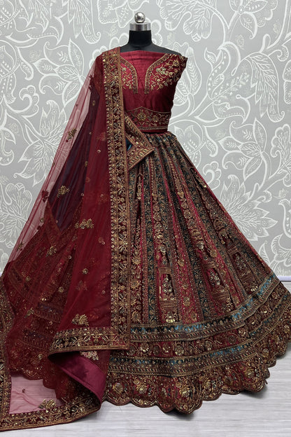 Stylish Multi Color Stitched Flared Lehenga Choli With Double Dupatta