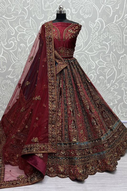 Stylish Multi Color Stitched Flared Lehenga Choli With Double Dupatta