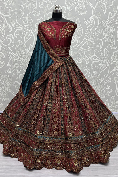 Stylish Multi Color Stitched Flared Lehenga Choli With Double Dupatta