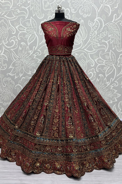 Stylish Multi Color Stitched Flared Lehenga Choli With Double Dupatta