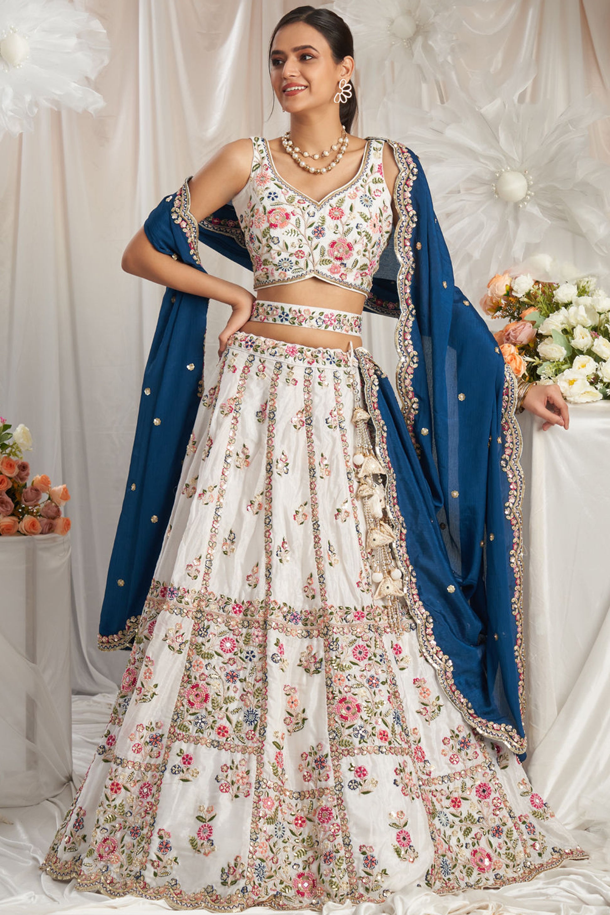 "Elegant lehengas for U.S.-based Indian celebrations."
