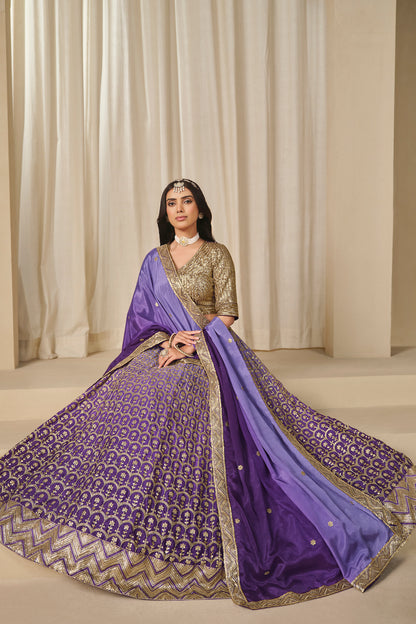 Indian Pakistani Thread & Embroidery Work Chinon Silk Wedding Lehenga Choli
