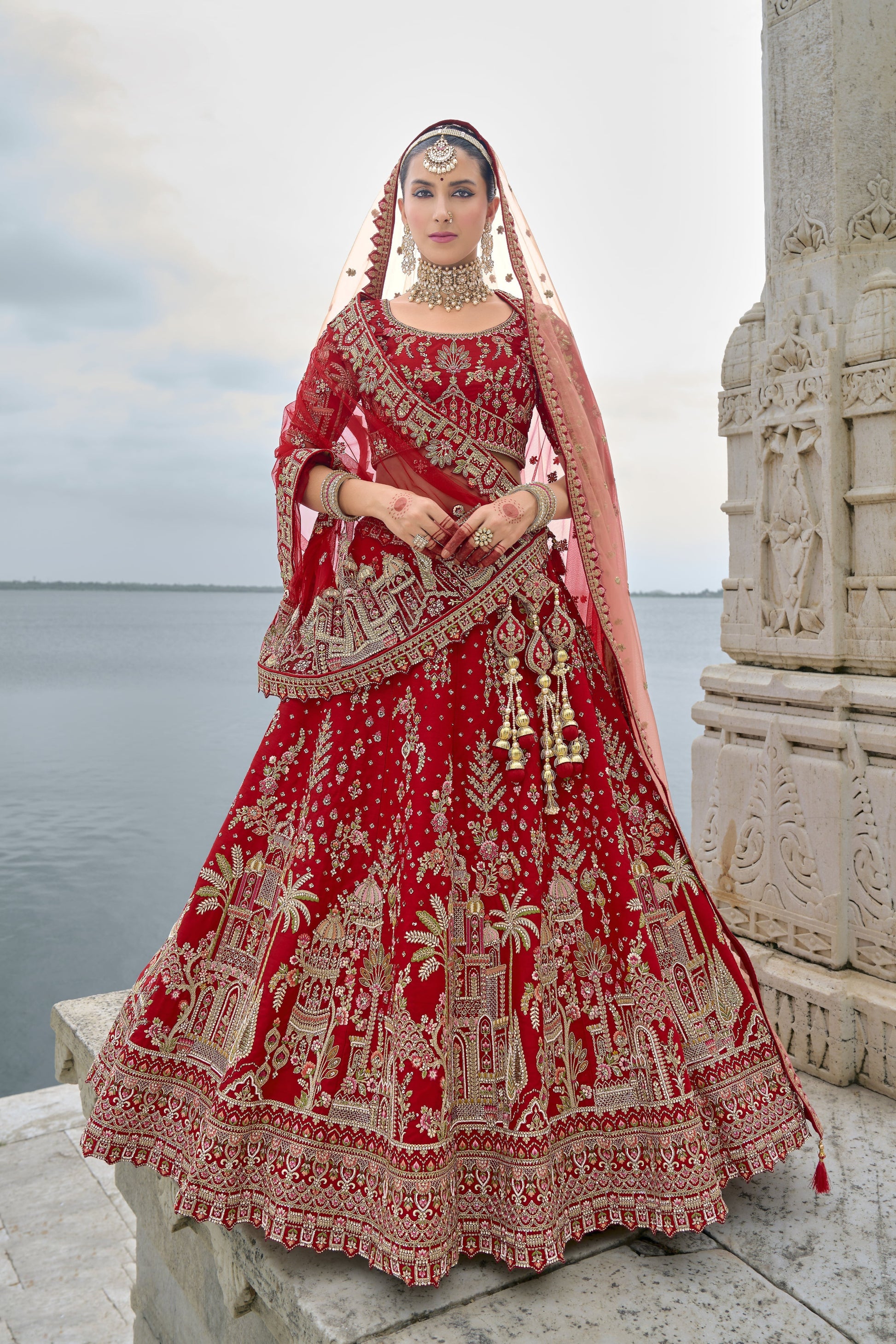 Experience bridal couture with lehengas that sparkle with intricate artistry.
