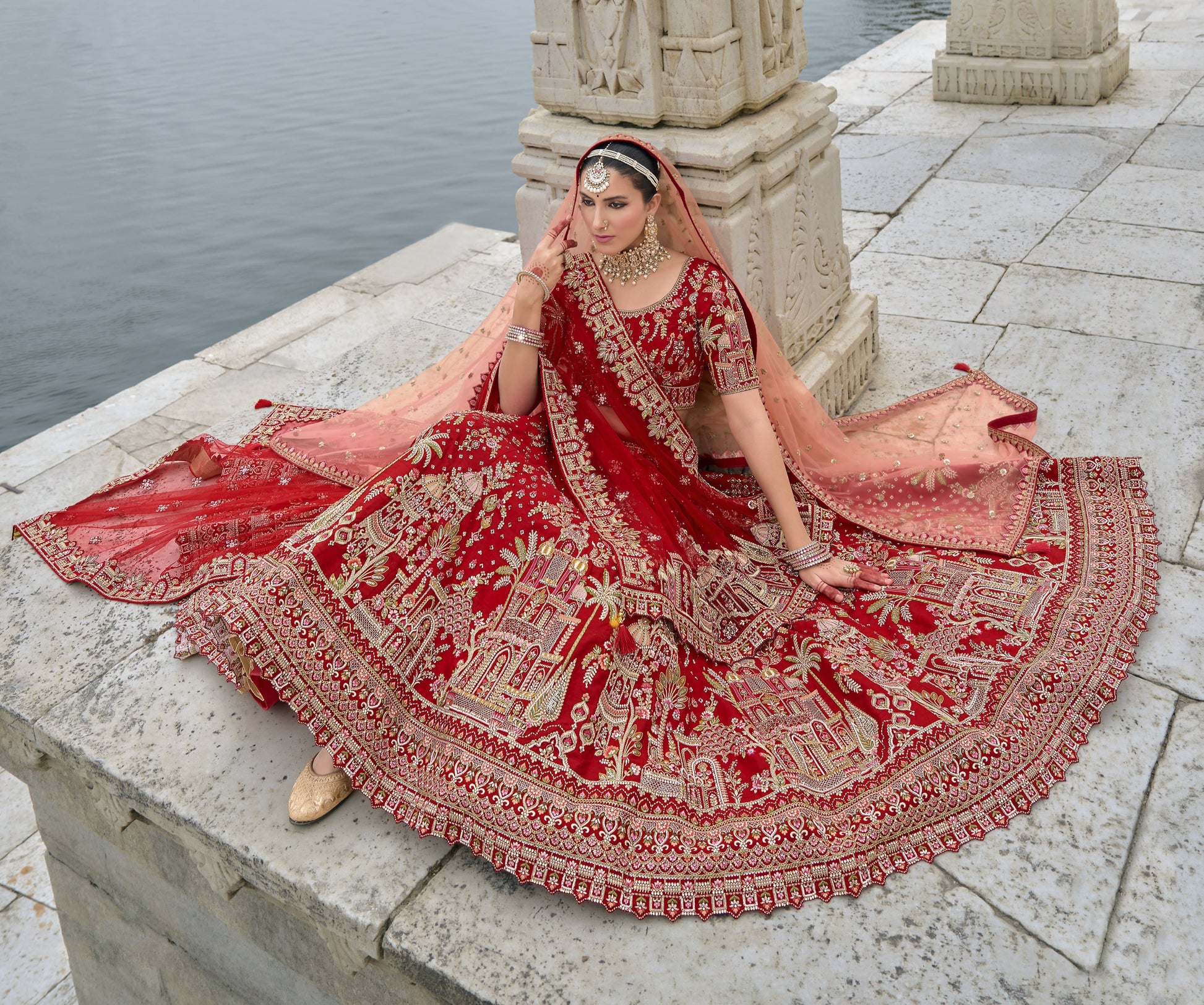 Experience bridal couture with lehengas that sparkle with intricate artistry.

