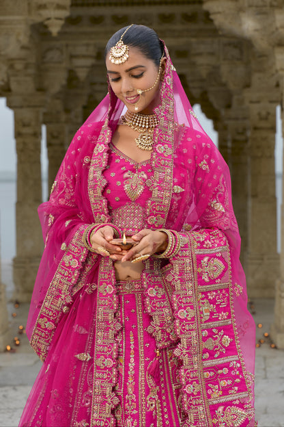 New Bollywood pink ready choli with heavy work dupatta.