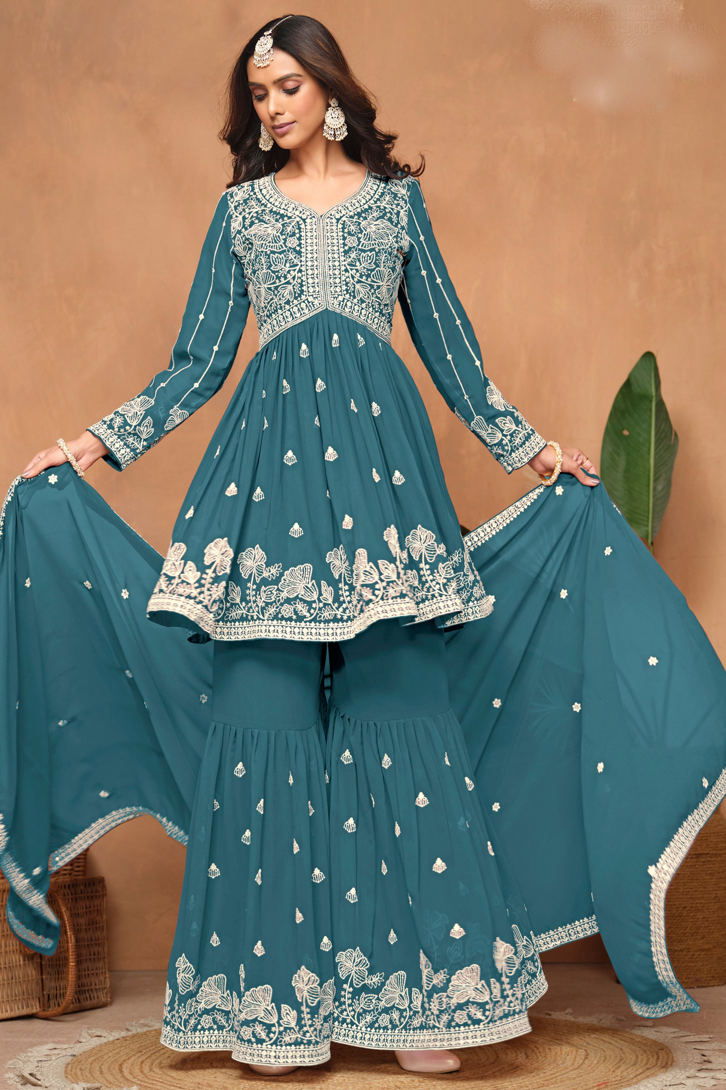 Stylish Sharara With Embroidered Suit