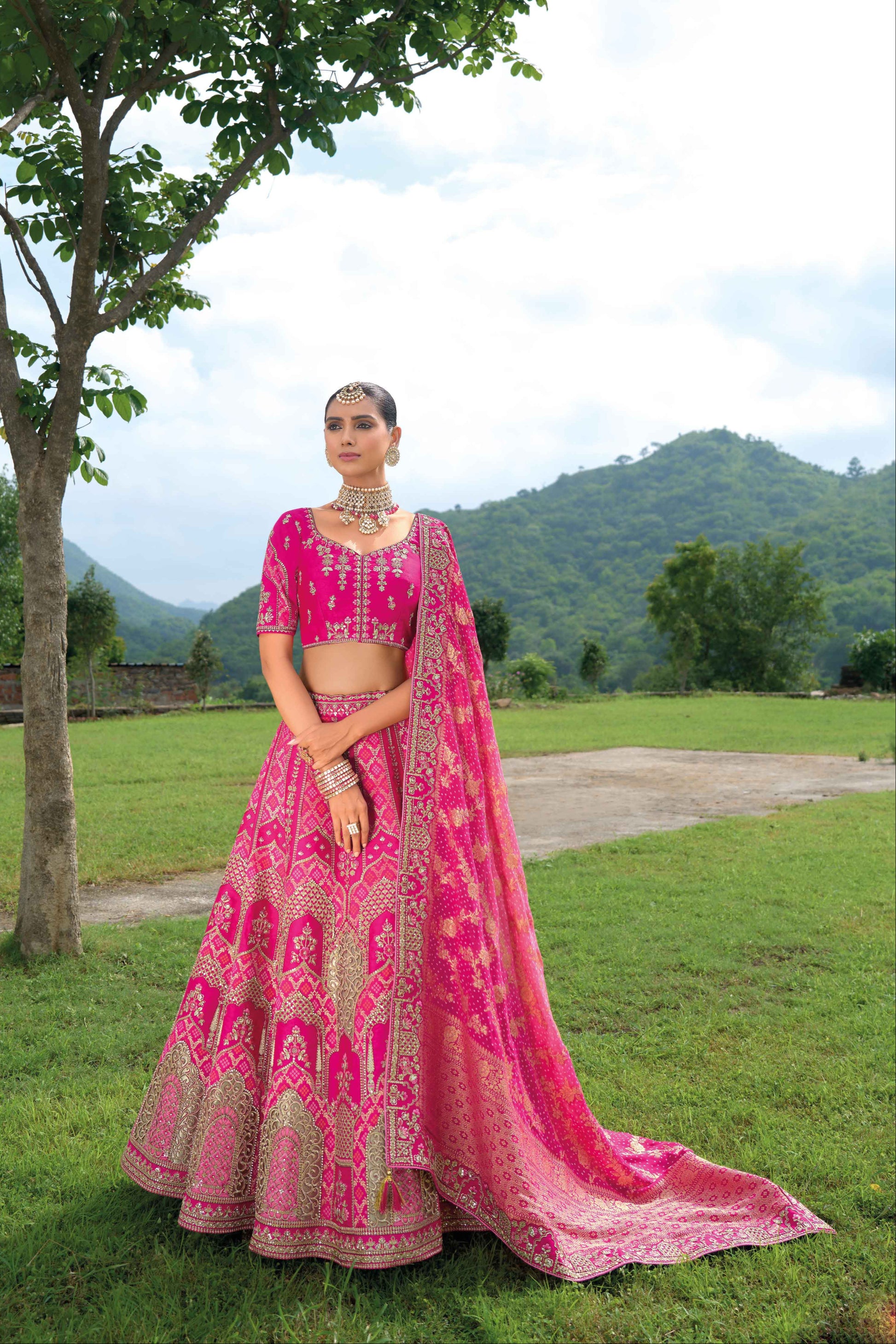 "Elegant lehengas for U.S.-based Indian celebrations."
