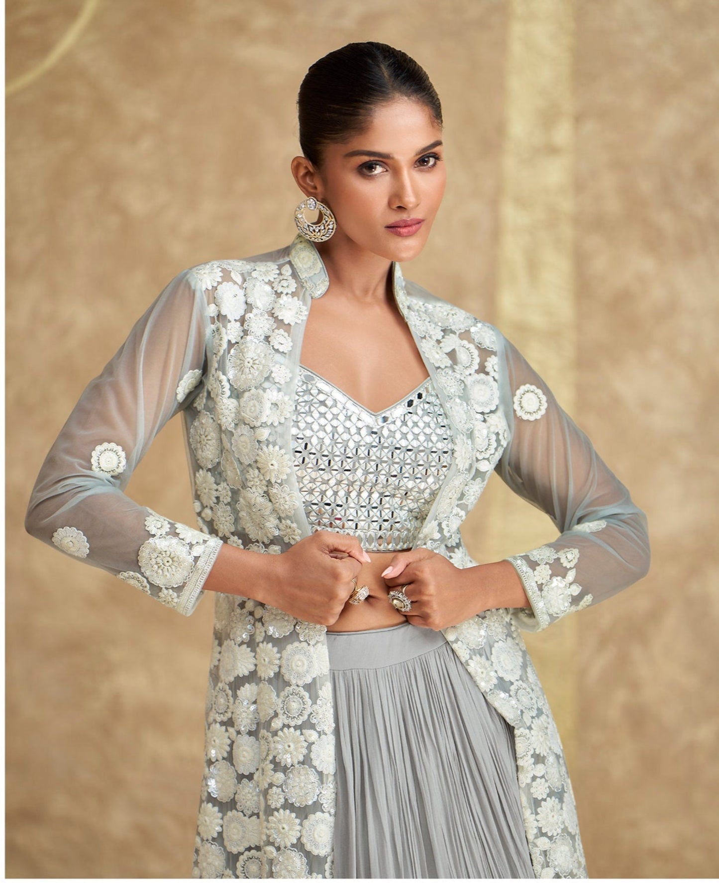 "Cultural event lehengas for Indian families in America."
