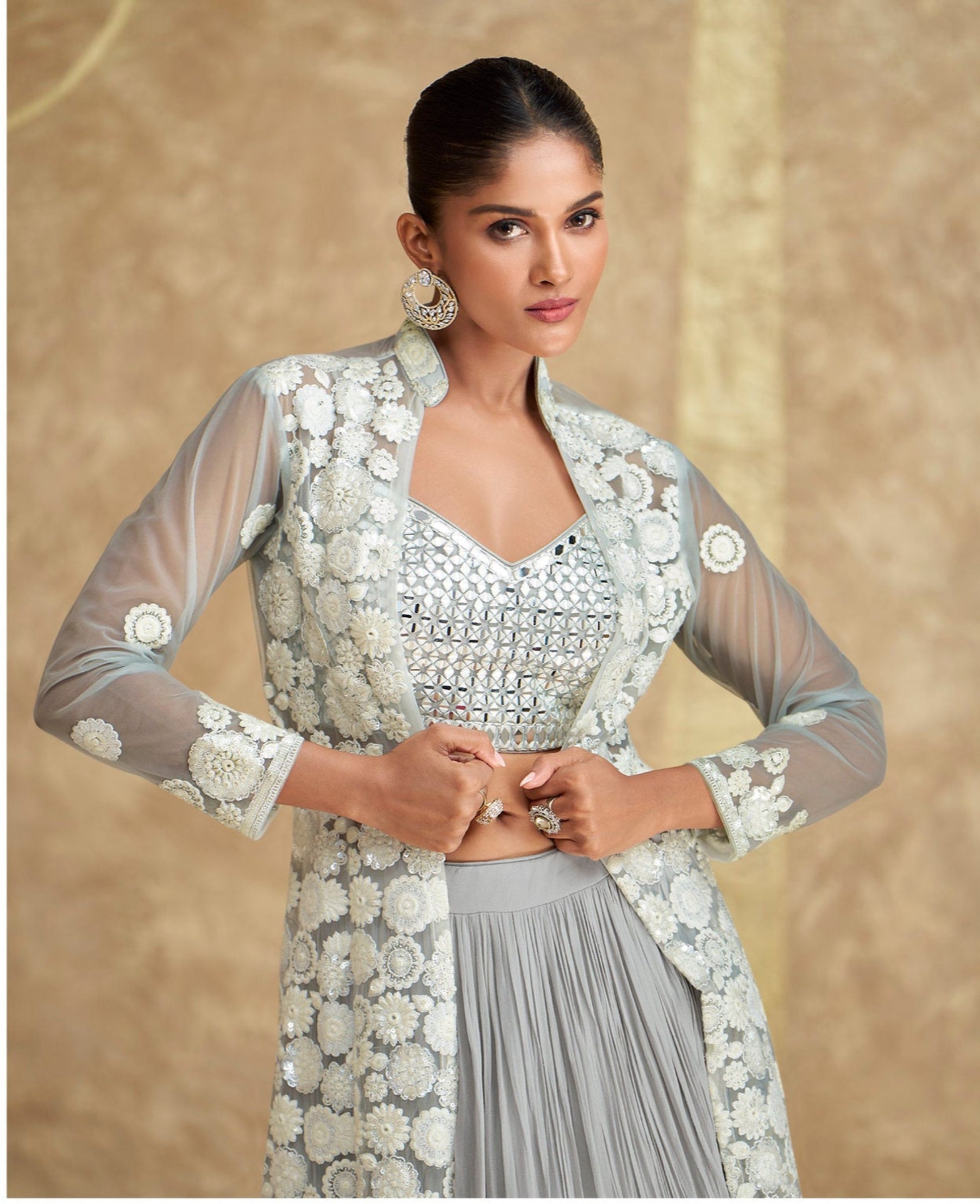 "Cultural event lehengas for Indian families in America."
