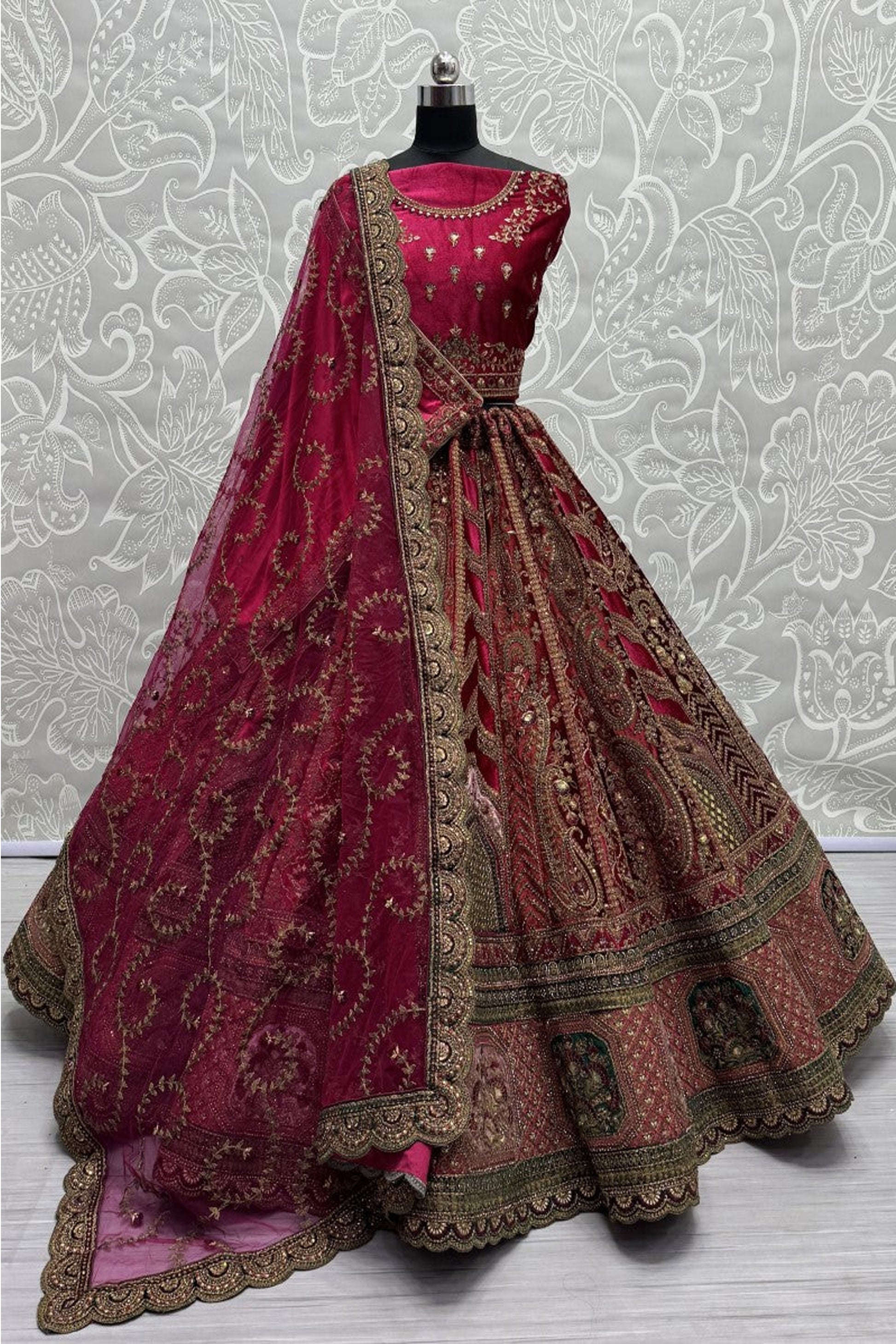 "Stylish lehengas for U.S.-based Indian functions."
