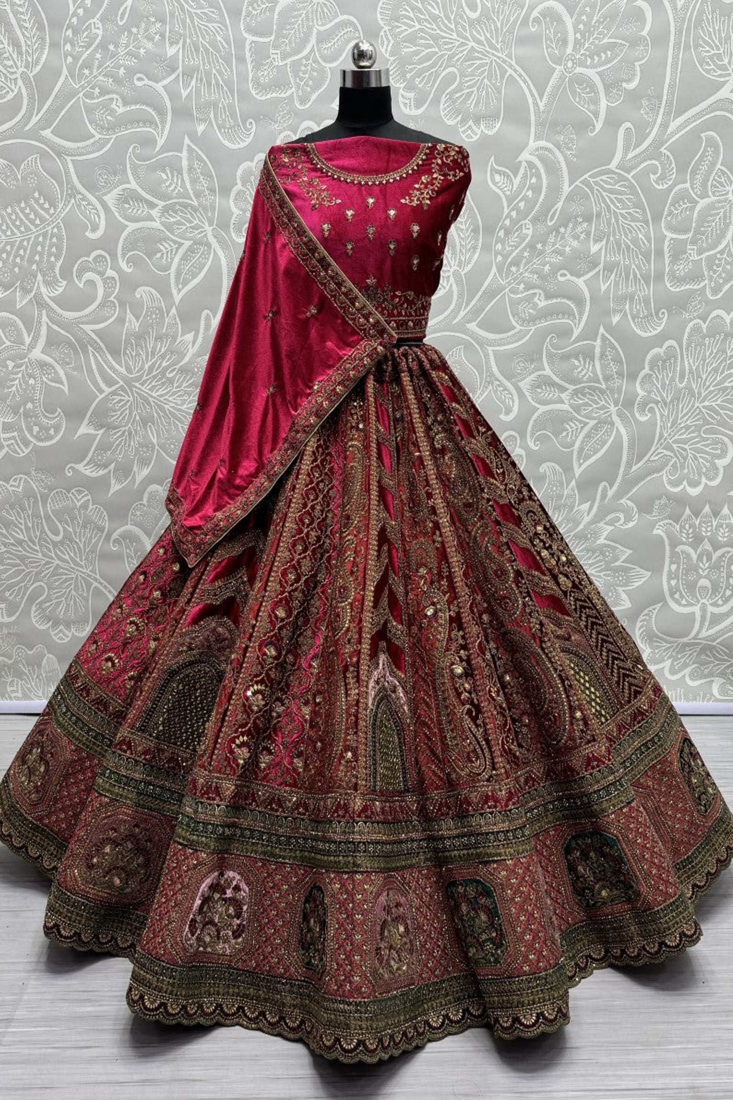 "Stylish lehengas for U.S.-based Indian functions."
