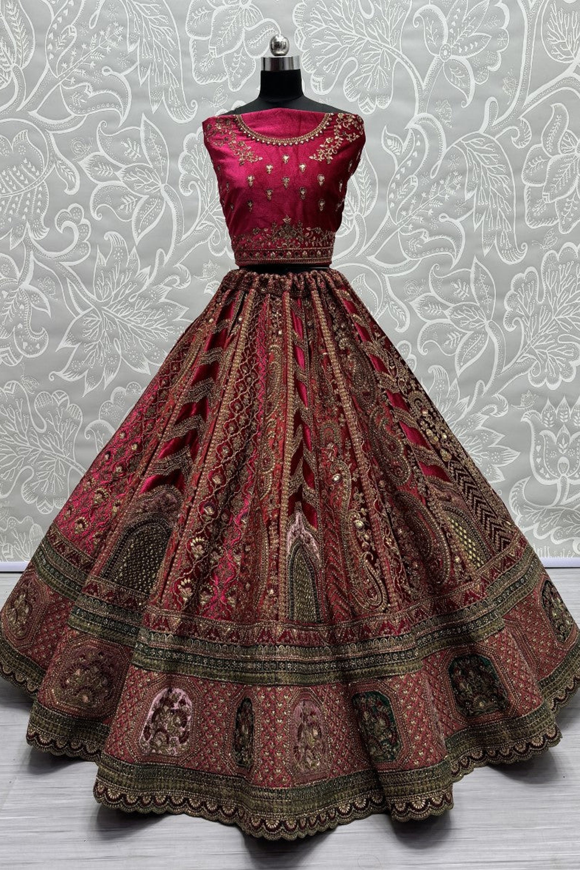 "Stylish lehengas for U.S.-based Indian functions."
