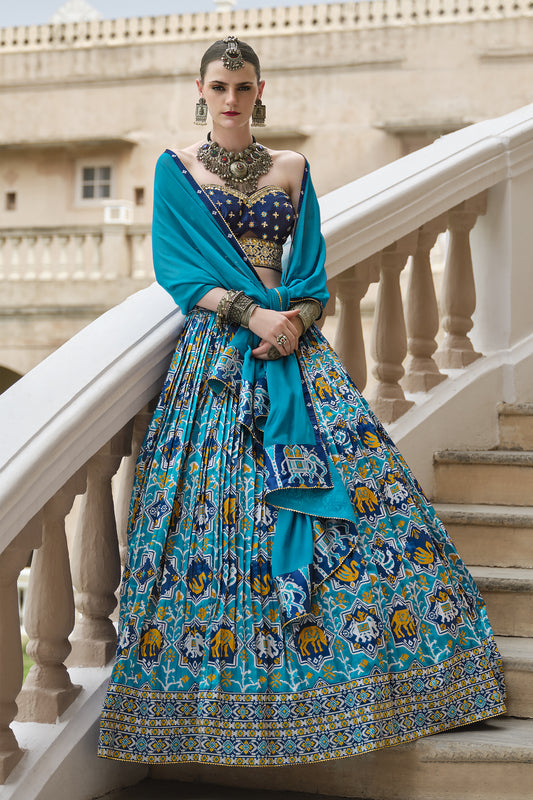 Luxury teal blue party wear lehenga choli with dupatta
